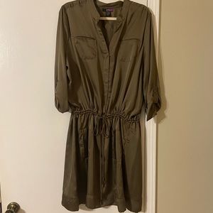 LYS brown, satin-texture, cinch waist dress